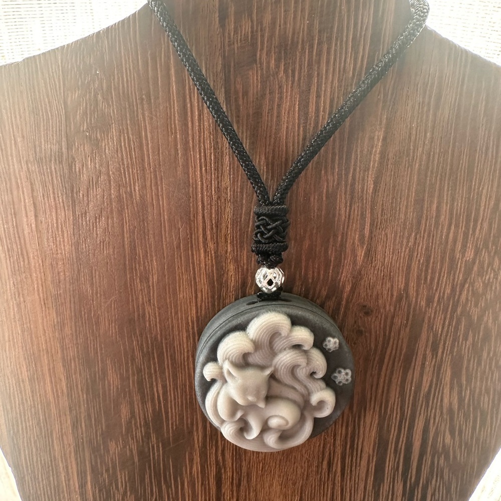 Tai Chi Stone Nine Tail Fox Pendant on Black Adjustable Rope - Picture 2 of 15